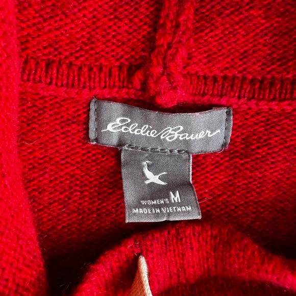 Eddie Bauer Cozy Nordic Fair Island Cowl Neck Sweater, Red/Cream Medium - Picture 3 of 12